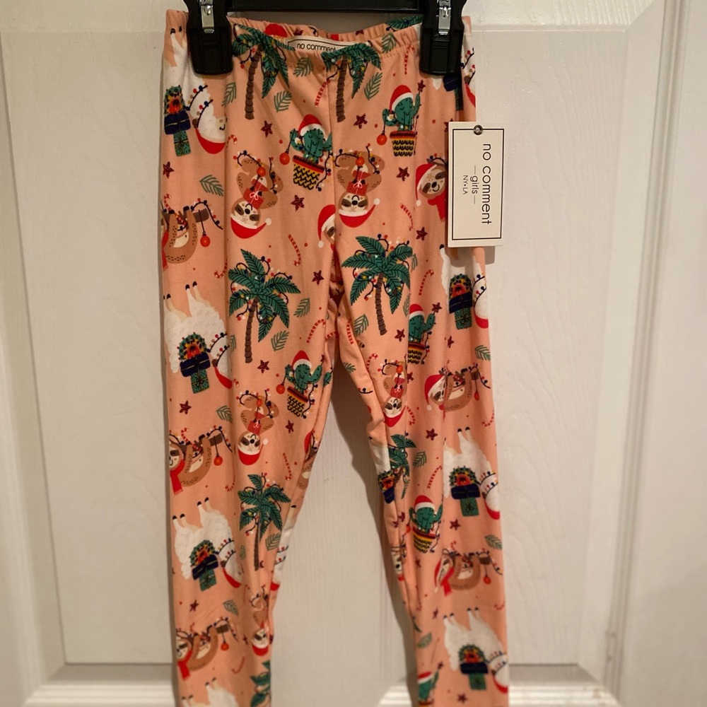 Girls Christmas Leggings Size 6X, Llamas Sloths Palm Trees & Cactus Leggings